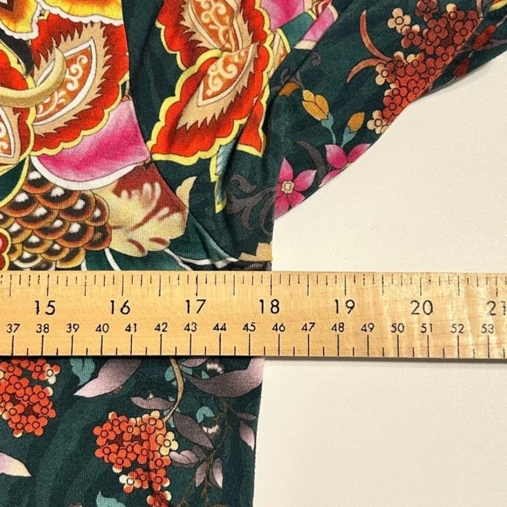 Johnny Was Orizaba‎ Puff Quarter Length Sleeve Green Floral Paisley Small